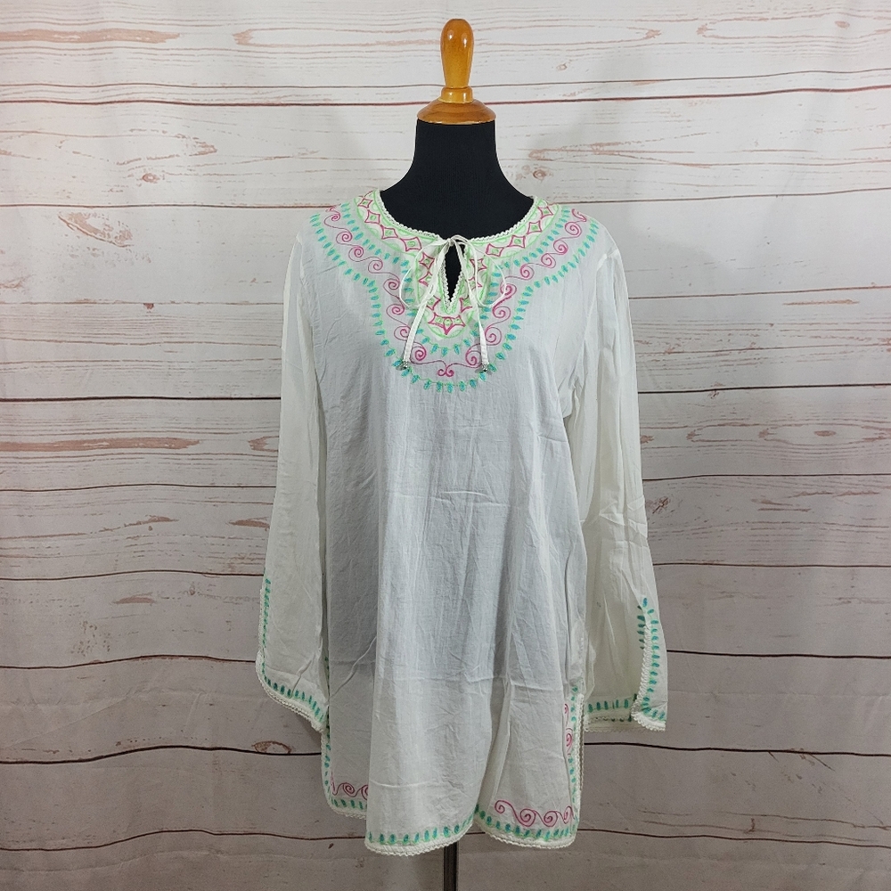 Gap Body White Embroidered Long Sleeve Bohemian Cover Up Size Large NWT